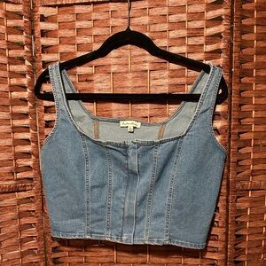 Y2K Women’s Sleeveless Denim Jean Corset Top Front Zip Size XL Hunter & Brown